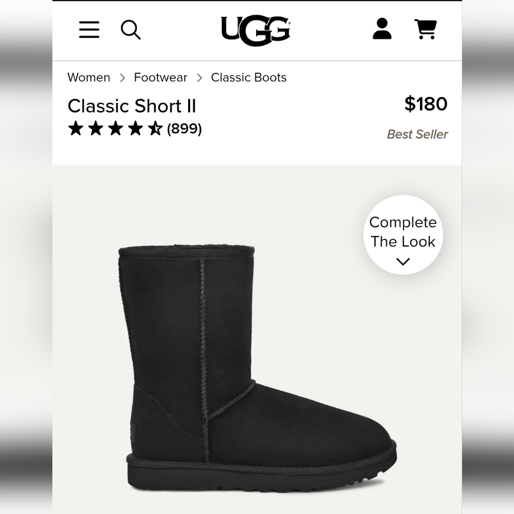UGG Australia Classic Short II Black Suede Winter Boots Size EU 37 / US 6
